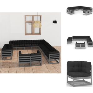 13-tlg. Garten-Lounge-Set mit Kissen Grau Massivholz Kiefer - Gartensofa - Lounge Set - Gartenmöbeln - Rattan Möbel - Outdoor Furniture