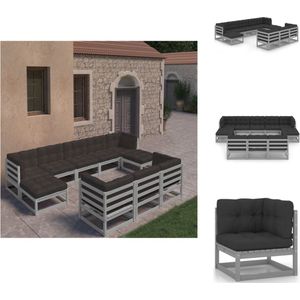 10-tlg. Garten-Lounge-Set mit Kissen Grau Massivholz Kiefer - Gartensofa - Lounge Set - Gartenmöbel - Outdoor Möbel - Rattan Gartenmöbel