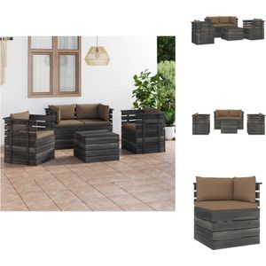 vidaXL Pallet Tuinset - Armstoel + Hoekbank + Tafel - Palletkussens - Massief grenenhout - Taupe kussen - 150x65x71.5 cm - Tuinset