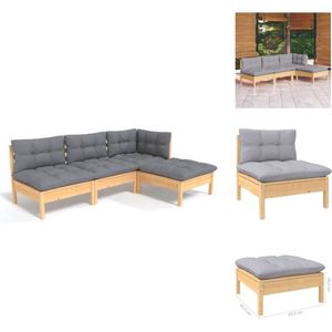 vidaXL Loungeset - Loungesets - Lounge Set - Lounge Sets - 4-delige Loungeset met grijze kussens grenenhout