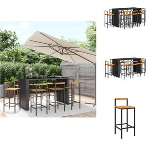 vidaXL Tuinbarset - Tuinbarsets - Bartafelset - Bartafel En Stoel - 9-delige Tuinbarset poly rattan en massief acaciahout zwart
