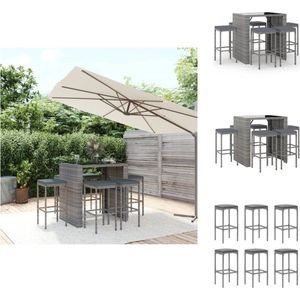 vidaXL Tuinbarset - Tuinbarsets - Bartafelset - Bartafel En Kruk - 7-delige Tuinbarset met kussens poly rattan grijs