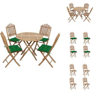 vidaXL Bamboe Tuinset - Eethoek - 80x70 cm Tafel - 50x42x92 cm Stoel - Groen Kussen - Inklapbaar - Water- en weerbestendig - Tuinset