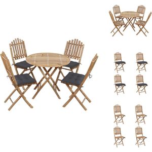 vidaXL Tuinset - Tuinsets - Houten Buitenset - Houten Buitensets - 5-delige Tuinset inklapbaar met kussens bamboe
