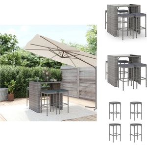 vidaXL Tuinbarset - PE-rattan - Grijs - 105 x 80 x 110 cm - Inclusief 4 barkrukken en kussens - Tuinset