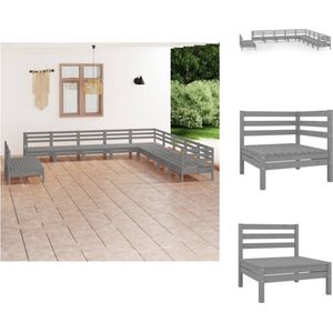 vidaXL Pallet Loungeset - Pallet Loungesets - Pallet Loungebank - Loungeset - 11-delige Loungeset massief grenenhout grijs