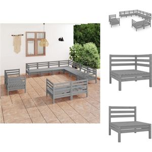 vidaXL Pallet Loungeset - Pallet Loungesets - Pallet Loungebank - Loungeset - 11-delige Loungeset massief grenenhout grijs