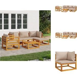 vidaXL Tuinset - Acaciahout - Modulair - 5-delig - Taupe kussen - 68x68x29 cm - 150 kg draagvermogen - Tuinset