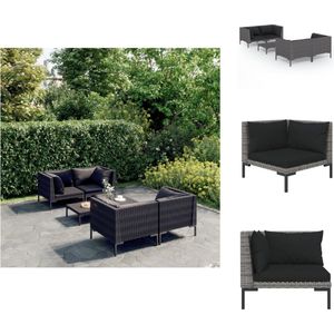 vidaXL Loungeset - Donkergrijs - Stalen frame - Halfrond PE-rattan - Comfortabele kussens - Afmetingen hoekbank- 70x70x61 cm - Afmetingen tafel- 120x55x21 cm - Tuinset