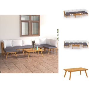 vidaXL Houten Tuinset - Moderne Acaciahouten Meubelset - 90x55x35cm Tafel - Donkergrijs en Wit Kussen - Tuinset