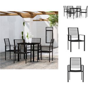 vidaXL Tuinset - Eethoek - 80x80x74 cm (LxBxH) - Stabiele en duurzame tafel en stoelen - Waterbestendig PVC-rattan - Met armleuning - Zwart - Montage vereist - 1 tafel - 4 stoelen - Tuinset