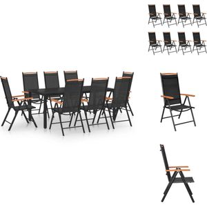 vidaXL Tuinset - Aluminium - Zwart - 185x90x74cm - 8 stoelen - Tuinset