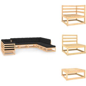 vidaXL Pallet Loungeset - Pallet Loungesets - Tuinset - Tuinsets - 10-delige Loungeset met antracietkleurige kussens grenenhout