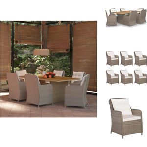 vidaXL Tuinset Barcelona - Tafel 200x100x74 cm - Stoelen 64x65x90 cm - Bruin - PE-rattan - Tuinset