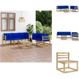 vidaXL Houten Tuinset - Hoekbank en Tafel - Blauwe Kussens - Grenenhout - 64 x 64 x 70 cm - 100% Polyester - Tuinset