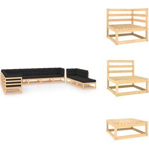11-tlg. Garten-Lounge-Set mit Kissen Massivholz Kiefer - Gartenmöbel Set - Loungesessel - Rattan Möbel - Gartenloungeset - Kiefernholzmöbel