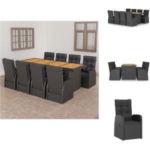 vidaXL Eethoek Voor Buiten - Eethoeken Voor Buiten - Tuintafel En Stoel - Tuintafels En Stoelen - 9-delige Tuinset met kussens poly rattan zwart