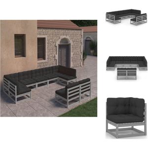 9-tlg. Garten-Lounge-Set mit Kissen Grau Massivholz Kiefer - Garten Lounge Set - Holzmöbel - Gartenmöbel - Outdoor Möbel - Rattan Gartenmöbel