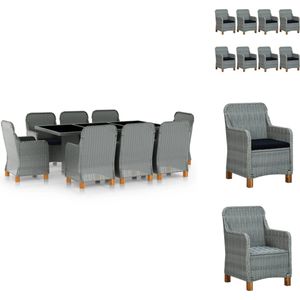 vidaXL Eethoek Voor Buiten - Eethoeken Voor Buiten - Tuintafel En Stoel - Tuintafels En Stoelen - 9-delige Tuinset met kussens poly rattan lichtgrijs
