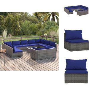 vidaXL Loungeset - Trendy - Tuinmeubelen - 70x70x60.5 cm - Grijs/Dark Blue - Waterdicht PE-rattan - Stevig frame - Modulair design - Comfortabele kussens - Montage vereist - Tuinset