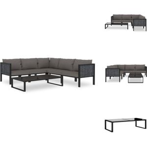 vidaXL Lounge set poly rattan - antraciet/zwart - 200x200x64 cm - incl - 3 hoekbanken - 2 middenbanken - 1 tafel - 5 zitkussens - 5 grote rugkussens - 1 klein rugkussen - Tuinset