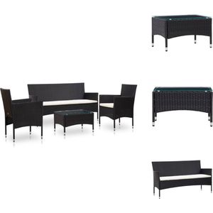 vidaXL Rattan Tuinmeubelset - 3-zitsbank 155x58x81cm - Armstoel 59x58x81cm - Salontafel 60x40x36cm - Zwart/Crèmewit - Tuinset