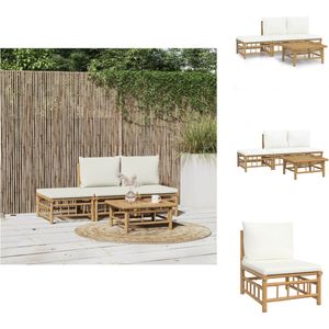 vidaXL Loungeset - Loungesets - Tuinset - Bamboe Loungeset - 4-delige Loungeset met kussens bamboe crèmewit