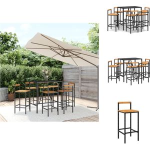 vidaXL Tuinbarset - Tuinbarsets - Bartafelset - Bartafel En Stoel - 7-delige Tuinbarset poly rattan en massief acaciahout zwart