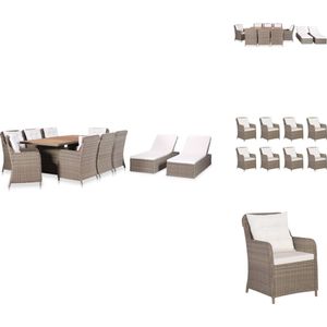 vidaXL Poly Rattan Tuinset - Bruin en wit - 200 x 100 x 74 cm - Ligstoel - stoel - tafel - Verstelbare rugleuning - Inclusief kussens - Stevig frame - Tuinset