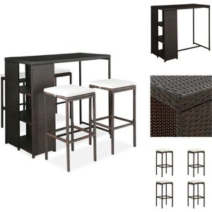 vidaXL Tuinbarset - Tuinbarsets - Barset - Barsets - 5-delige Tuinbarset met kussens poly rattan bruin