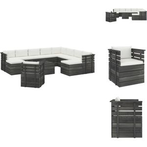 vidaXL Pallet Tuinset - Grenenhout - Modulair - Crèmewit - 11 zitkussens - 2 rug/zijkussens - Tuinset