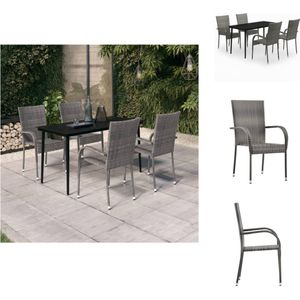 vidaXL Tuinset - Grijs/Zwart - 140 x 70 x 74 cm - PE-rattan - Gepoedercoat staal - Glas - Tuinset