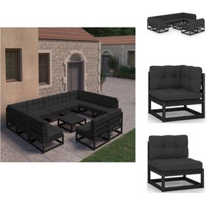 10-tlg. Garten-Lounge-Set mit Kissen Schwarz Massivholz Kiefer - Gartensofa - Lounge Set - Gartenmöbel - Outdoor Möbel - Rattan Gartenmöbel
