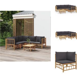 vidaXL Tuinset Bamboe - 2x Middenbank - 3x Hoekbank - 1x Tafel - Donkergrijs Kussen - 100% Polyester - Tuinset