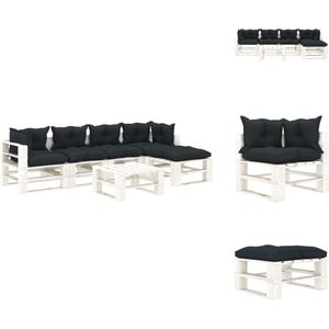 vidaXL Pallet loungeset - hoekbank - middenbank en tafel - grenenhout - antraciet/wit - 70x67.5x60.8 cm - comfortabel - Tuinset