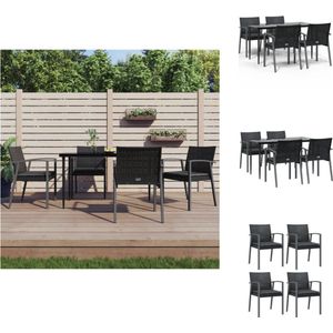 vidaXL Tuinset Cannes - Eettafel met 4 Stoelen - Zwart - 140x70x74 cm - Weerbestendig PE-rattan - Tuinset