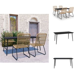 vidaXL Tuinset - Eiken/Zwart - Tafel- 150 x 80 x 74 cm - Stoel- 66.5 x 53.5 x 90 cm - Poly rattan - Gepoedercoat staal - Tuinset