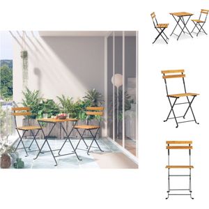 vidaXL Bistroset - Massief Acaciahout en Staal - Inklapbaar - Bruin/Zwart - 1 Tafel - 2 Stoelen - Tuinset