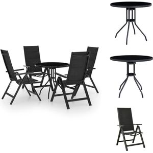 vidaXL Bistroset - Aluminium tuinstoel en glazen tafel - Verstelbaar - Antraciet/Zwart - 80x72cm - Inclusief 4 stoelen - Tuinset
