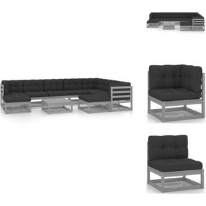 10-tlg. Garten-Lounge-Set mit Kissen Grau Massivholz Kiefer - Gartensofa - Lounge Set - Gartenmöbel - Outdoor Möbel - Rattan Gartenmöbel