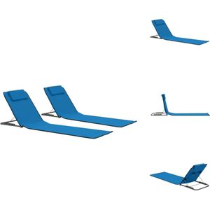 vidaXL Strandstoelen - Opvouwbare Strandmatten - Blauw - 160x53x47 cm - Inclusief opbergvak - Verstelbare rugleuning - Hoofdsteun - Set van 2 - Ligbed