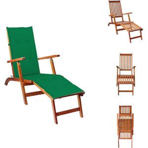 vidaXL Lounger - Massief acaciahout - Verstelbaar - Groen kussen - 167 x 56 x 75 cm - Ligbed