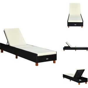 vidaXL Tuinbed - Inklapbaar - PE Rattan - Gepoedercoat staal - Acaciahout - Zwart - Crèmewit - 200x55x(30-72.5)cm - Ligbed