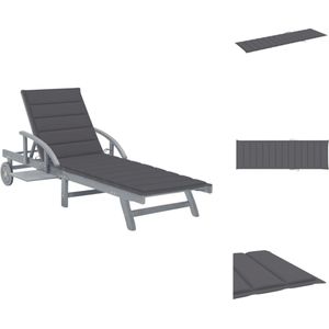 vidaXL Ligbed - Massief acaciahout - Verstelbare rugleuning en voetensteun - Met uitschuifbare tafel - Grijs - 200 x 68 x 30/86 cm - Ligbed