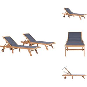 vidaXL Teakhouten Ligstoelen - Set van 2 - Verstelbare Rugleuning - Inklapbaar - 206x60x35 cm - Ligbed