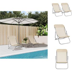 vidaXL Strandstoelen - Opvouwbare loungestoel - Duurzaam textileen - Verstelbaar - Stabiel stalen frame - Inklapbaar - Crème - 83 x 57.5 x 81 cm - Draagvermogen 110 kg - Set van 2 - Ligbed