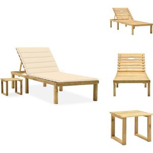 vidaXL loungeset - houten ligbed met kussen en tafel - verstelbare rugleuning - geïmpregneerd grenenhout - 200x70cm - Ligbed