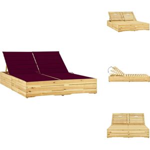 vidaXL Loungebed Tuin - 2-Persoons - Hout - Wijnrood Kussen - Ligbed