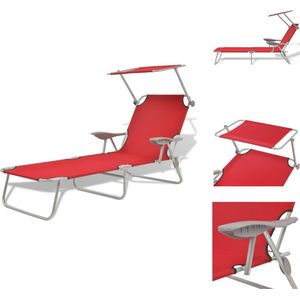 vidaXL Ligbed - Strandbed Inklapbaar 58x189x27 cm - Rood - Verstelbare Rugleuning en Luifel - Draagvermogen 120 kg - Gepoedercoat Staal - Ligbed