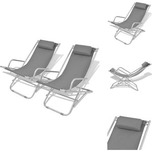 vidaXL Ligstoelen - Verstelbaar - Grijs - 69x61x94 cm - PVC-materiaal - Ligbed